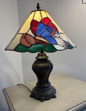 Tiffany Style Butterfly Table Desk Lamp Stained Glass Bulb Lighted 19" Tall