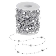 50Ft Christmas Tree Craft Pearl Bead Garland Pearl String Chain Roll Silver