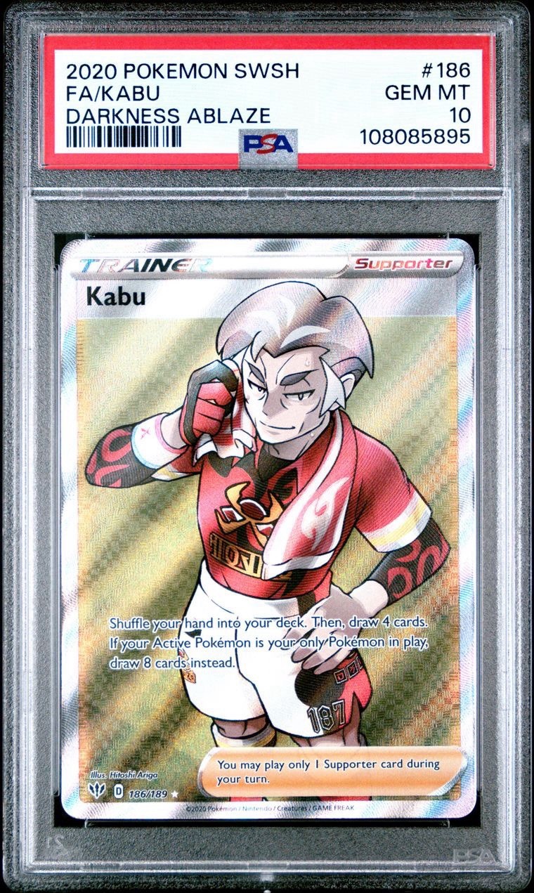 Pokemon Sword & Shield Darkness Ablaze # 186 Full Art Kabu PSA 10 Card GEM MINT!
