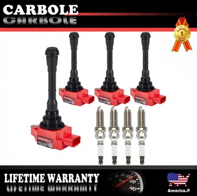 High Performance 4 Ignition Coils and Spark Plugs for Nissan Juke Qashqai Sentra