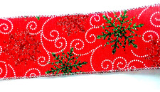 Snowflakes 2.5" by 2 yds Red Wired Ribbon Christmas Glittered Green Red Gold