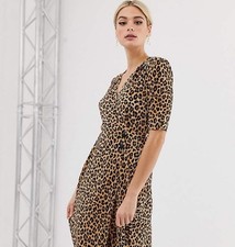 ASOS Women’s Midi Wrap Dress Cheetah Elastic Waist Relaxed Plus Sz 16 Stretch
