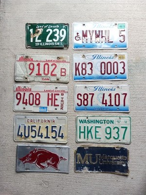 10 Mixed US States Roadkill License Plates Ranging from Years 1954 and up
