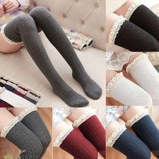 Women Girls Thigh High Over the Knee Socks Extra Long Lace Cotton Stockings US