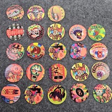 1990s Pogs Lot 23 Poison 8 Ball Skull Bones Neon Blacklight Milk Caps