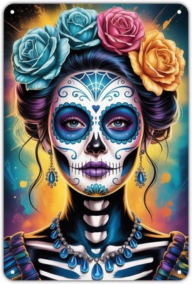 Sugar Skull Day of the Dead Tin Metal Signs Home Décor Vintage Calavera Print Ae
