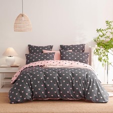 Heart Duvet Cover Queen Size Grey Pink Love Print Bedding Set Cute Hearted-Sh...