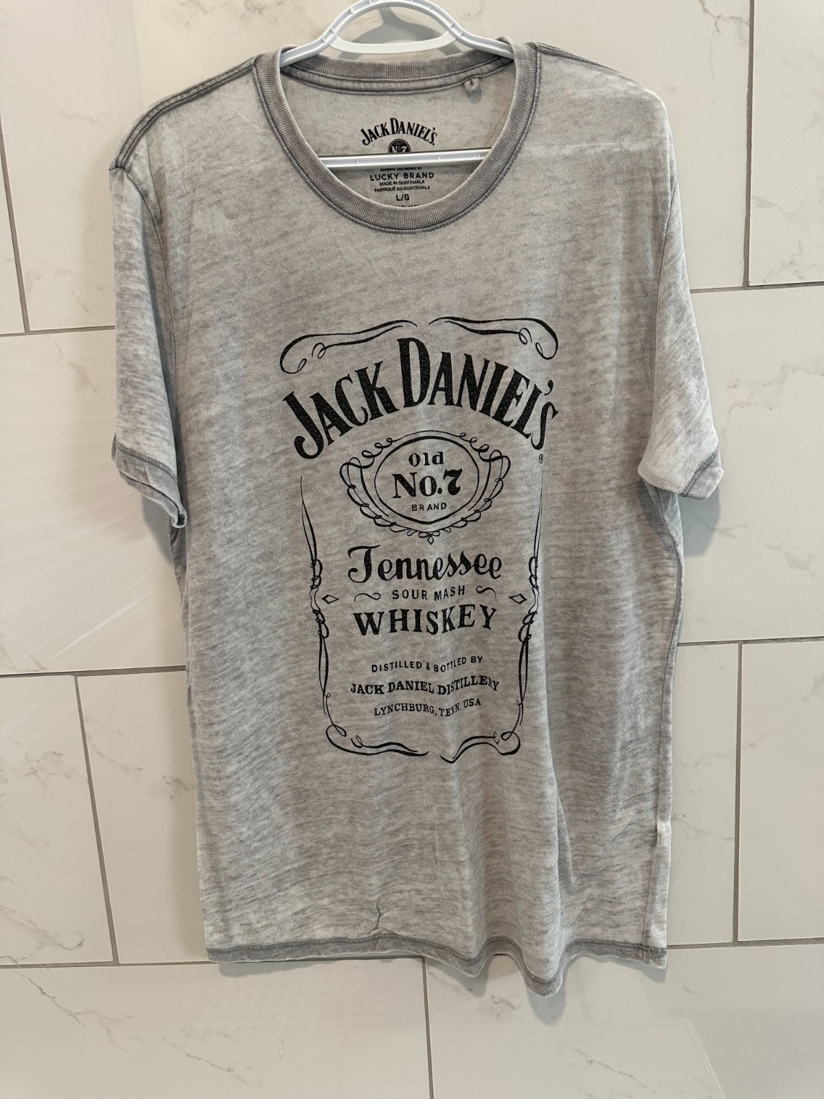 Jack Daniel’s Old No. 7 Tee Men’s L/G Lucky Brand Licensed Gray Vintage Style