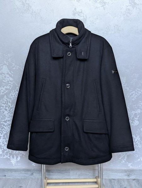 Herren Pierre Cardin Mantel Schwarz Wolle 52
