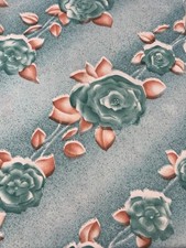 Unbranded Polyester Blend Fabric 2 yards 64" Wide Teal Florals Peach Printed