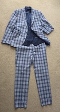 Ventura Slim Fit Blue Checked Three Piece Suit Size 38R. Good Condition Suit