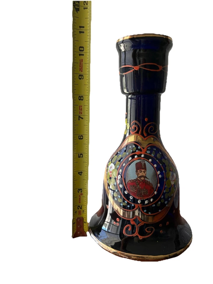 "Jarrón decorativo/base de cachimba de vidrio dorado azul cobalto persa bohemio 10""" Foto 3 de 4