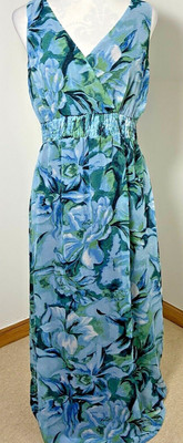 CHANGES BY TOGETHER Maxikleid Gr. 12 blau grün Blumen Chiffon Lagenlook Träger