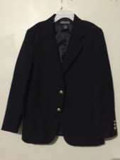 Lands end Size 8 Navy Wool Blend Blazer School Boy Jacket Gold Button Uniform
