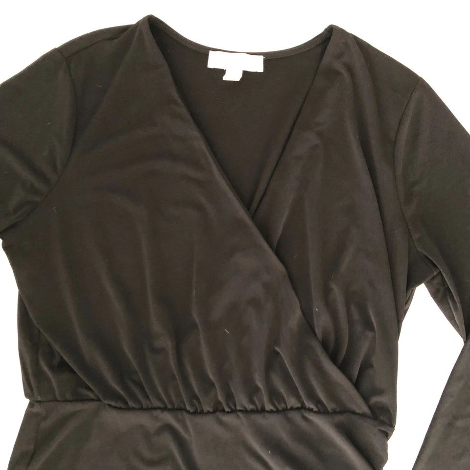 Vestido envolvente Michael Kors MK para mujer negro manga larga talla XL elástico asimétrico Foto 3 de 4