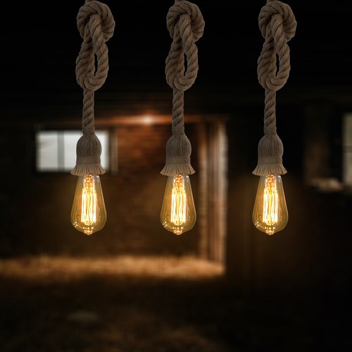 Lámpara colgante retro colgante vintage luces racimo 3 cabezales cuerda techo cáñamo - Imagen 11 de 32