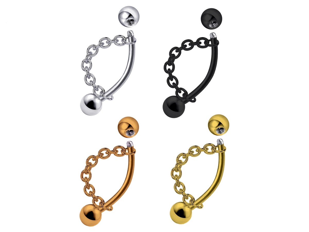 Titanium Lip Ring Vertical Labret Piercing with Chains Body