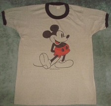 VTG 70s MICKEY MOUSE RINGER GRAY T SHIRT MEDIUM SINGLE STITCH DISNEY USA 80s TEE