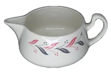 1957 Homer Laughlin USA Flat Creamer Pink & Gray Leaves on Ivory