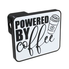 Powered By Coffee | Trailer Hitch Cover | Fits 2" Receivers | 210729BW