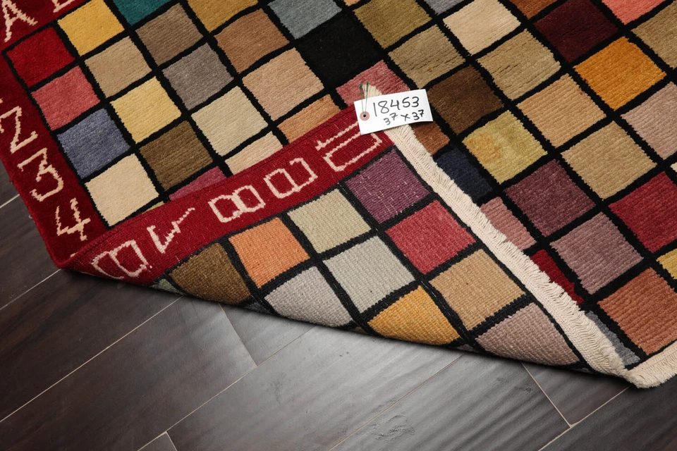 3'7''x3'7" Square Multi Hand Knotted Modern & Contemporary Wool Area Rug - Image 4 of 4