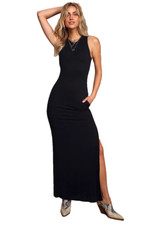 Lulus Shield and Sword Womens Size M Black Sleeveless Maxi Dress With Pockets E2