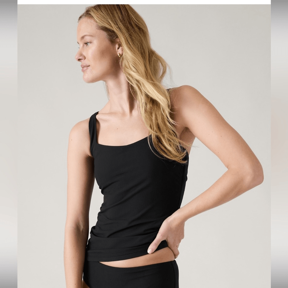 Athleta size 34D/DD SQUARE NECK Rib BRA CUP TANKINI Black Rib
