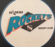 RARE STICKER LOGO! KELOWNA ROCKETS OFFICIAL HOCKEY PUCK MADE IN CZECHSLOVAKIA