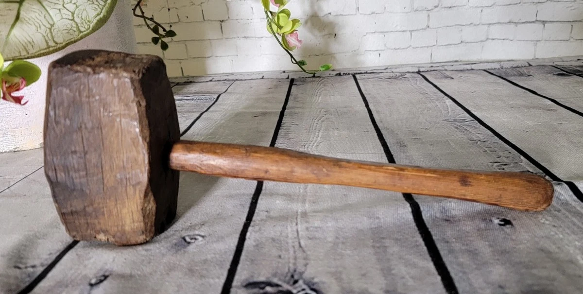 ANTIQUE LARGE Wooden Mallet Hammer Tool Primitive Carpenter