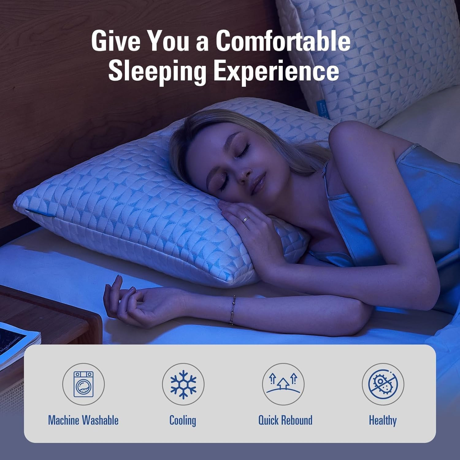Adjustable Cooling Memory Foam Pillows King Size Set of 2 for Side Sleepers