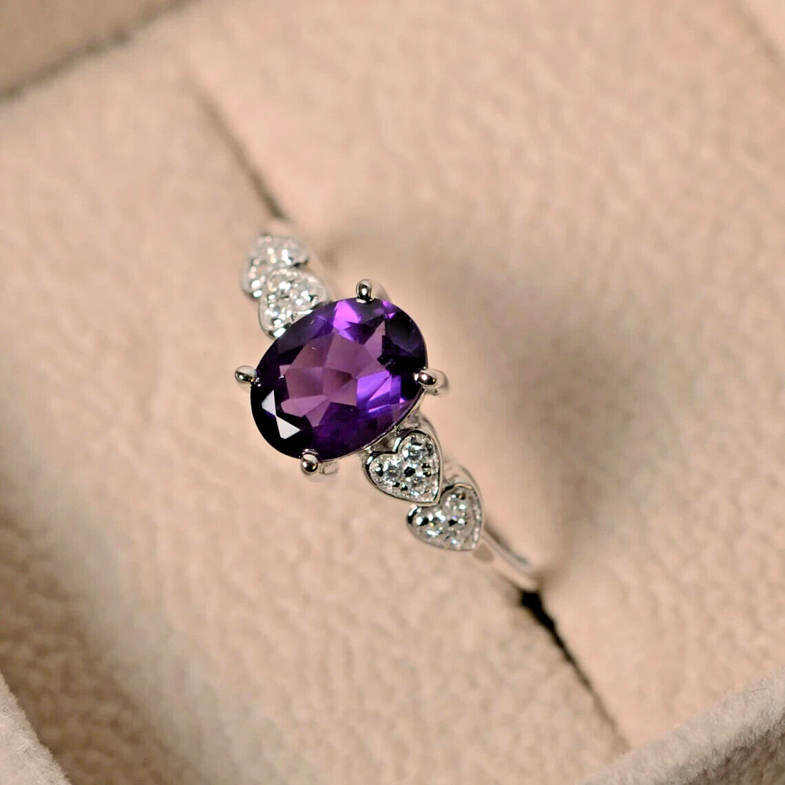 Natural Amethyst Engagement Ring in 925 Sterling Silver Custom Sizes