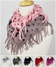 Two Tone Color Knit Infinity Winter Scarf Elastic Warm Hollow Out Circle Loop