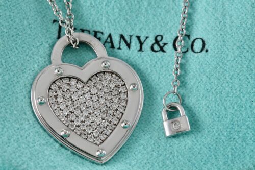 Return To Tiffany & Co. 18K White Gold Diamond Pave "LOVE" XL Heart Necklace - Picture 2 of 12