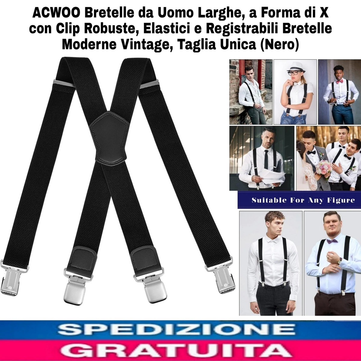 Bretelle Strette Elastiche Blu Con Clip e Asola in Pelle – Cappelleria Bacca