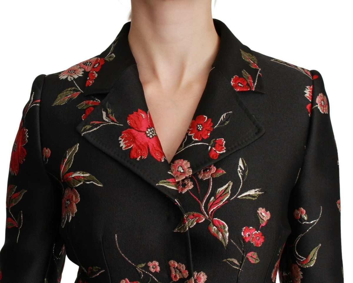 DOLCE & GABBANA Jacket Coat Black Floral Embroidered IT40
