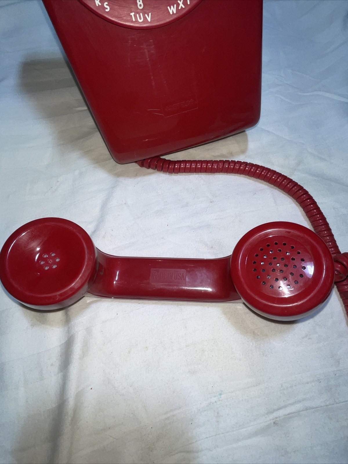 Vintage Bright Red ITT NT Rotary Dial Telephone Retro Hanging Wall