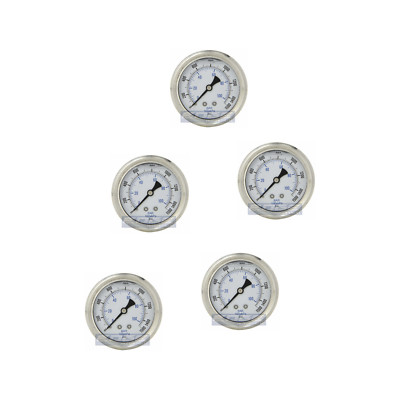 5 PACK LIQUID FILLED PRESSURE GAUGE 0-1500 PSI, 2.5'' FACE, 1/4'' BACK MOUNT WOG