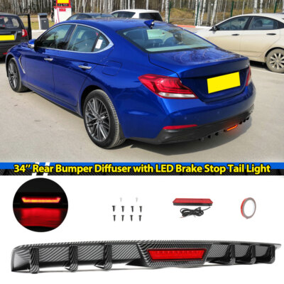 Car Rear Bumper Diffuser Lip w/LED Tail Brake Light Trim