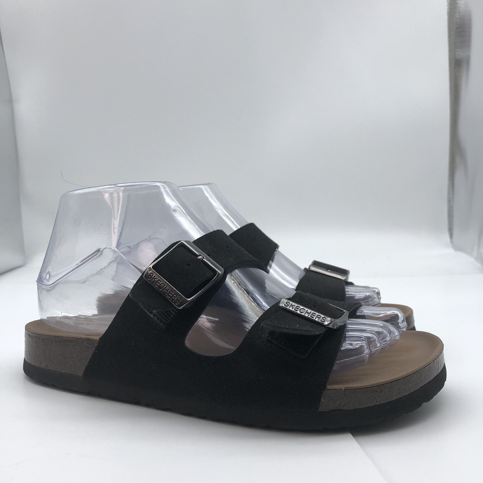 Skechers Women's Double Strap Relaxed Fit Luxe Foam Sandals sz 6 black Vegan
