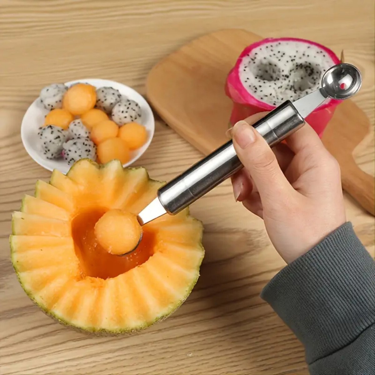 Cucchiaio Scavino Per Melone A Doppia Faccia 18cm - Acciaio Inox, Per Frutta E Gelato, 2 Misure Palline