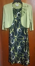 Women Studio 1 Two Piece Dress and Shrug Lime Green And Geometric Colors  Size 8