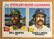 1976 Topps Stolen Base Leaders Bill North A’s Dave Lopes Dodgers #4 Low-Grade