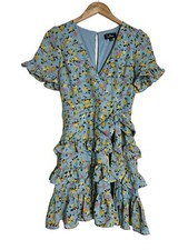 Lulus Womens Floral Faux Wrap Mini Dress Ruffle Fit & Flare Size Small NWT
