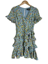 Lulus Womens Floral Faux Wrap Mini Dress Ruffle Fit & Flare Size Small NWT