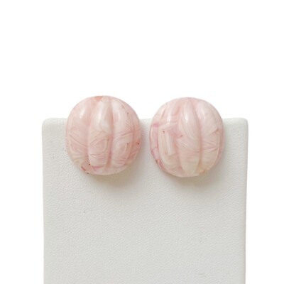 Vintage Pastel Pink Marbleized Carved Dome Acrylic Post Earrings