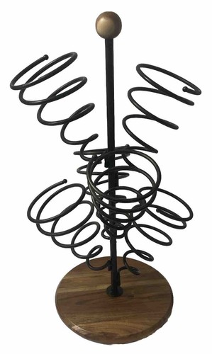 Spiral Wine Rack 6-Bottle Holder Kitchen Metal w/ Wood Base Tabletop