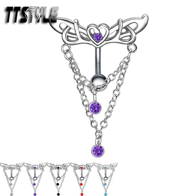 TT Reverse CZ Angel Wing Dangle Belly Button Ring Choose Colour 