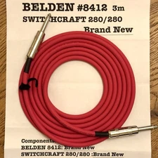 10 ft BELDEN 8412 Guitar Cable Red with Switchcraft 280/280 – Brand New