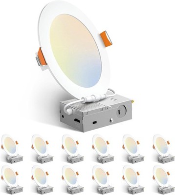 12 Pack Amico 6 Inch LED Recessed Ceiling Lights with Junction Box 5CCT