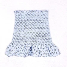 Storia Smocked Floral Tube Top Small Blue Ruffle Hem Coquette Cottagecore